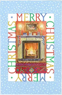 Mantlepiece: Fireplace and Merry Christmas