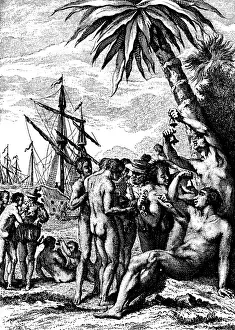 Bartering: First encounter of Spaniards and Red Indians in America