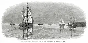 Displacement: First fleet from England at Botany Bay, Australia