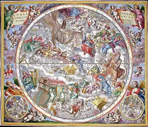 Cellarius: First hemisphere of the sky with Christian Constellations