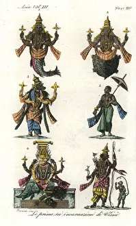 Incarnations: The first six incarnations of the Hindu god Vishnu