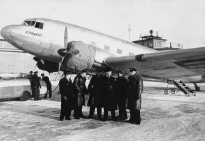 Cyrillic: First landing of a Soviet passenger aircraft at the Berl
