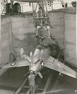 Underneath: The first McDonnell XF-85 Goblin, 46-523