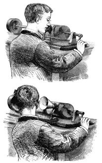 Edison: First model of Edison Phonograph (c.1877) in which