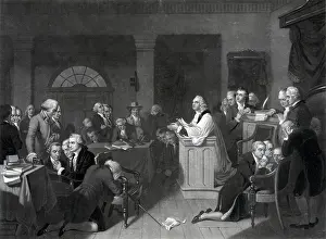 Mezzotint: The first prayer in congress, in Carpenter Hall