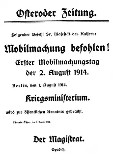Wilhelminian: First World War / WWI, outbreak of the war, Mobilmachung