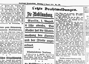 Fremdenblatt: First World War / WWI, outbreak of the war, press