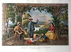 Paternal: Fisherman home from the brook with his catch