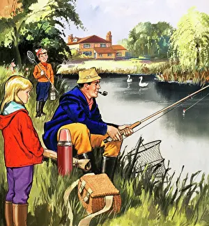Thermos: Fisherman on a riverbank