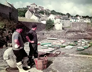 Coverack: Fishermen and boats at Coverack, Cornwall