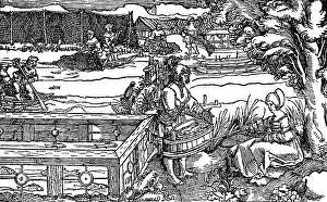 Fishnet: fishery, draught, woodcut by Hans Weidlitz