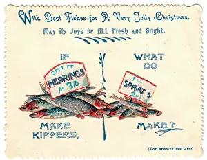 Sprats: Fishes with comic verse on a Christmas card
