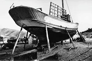 Propped: Fishing boat on the beach at Almunecar
