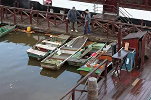 Moldau: Fishing boats, Vltava River, Prague, Czech Republic