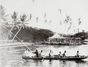 Outrigger: Fishing canoe and crew, Hawaii