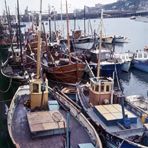 Moored: The Fishing fleet moored in Brixham Harbour, Devon