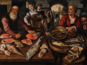 Oil On Wood: FISHMARKET, by Joachim Beuckelaer, 1568, Netherlandish