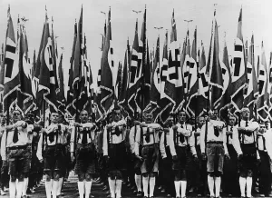 Lederhosen: Flag bearers of the VdA in Stuttgart, 1937