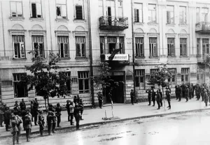 Hoisted: Flag ceremony in a conquered city on the Eastern Front, 1941