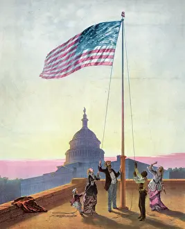 Waved: The flag that has waved one hundred years--A scene on the mo