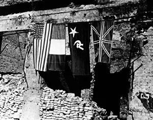 Symbolically: Flags at the Reichstag in Berlin, 1945
