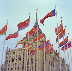 Republics: Flags of Soviet republics in Moscow, 1980