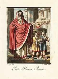 Aulos: Flamen priest performing a ritual in ancient Rome
