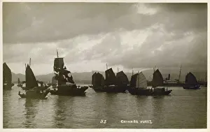 Junks: A fleet of Chinese junks - at dusk