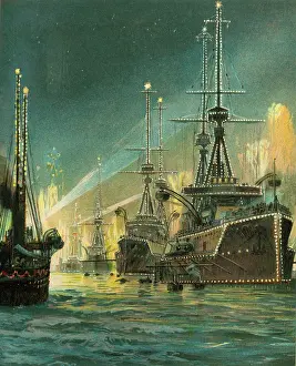 Russell Butcher Collection: The Fleet Illuminated by Electric Lights