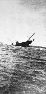 Sweeping: Fleet Minesweeper sinking after striking a mine, WW1