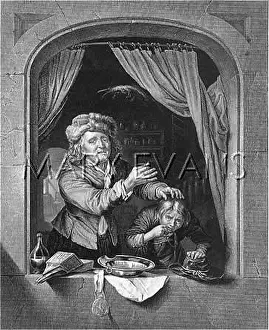 Extracted: Flemish dentist with patient and extracted tooth