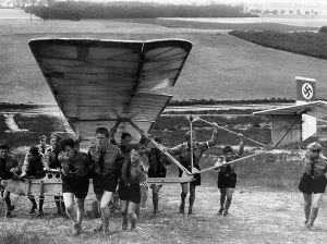 Perleberg: Flieger- HJ members pull a glider at Perleberg, 1939