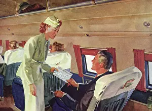 Airliners: Flight Attendant giving Information to Passenger