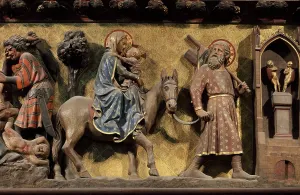 Rood: Flight into Egypt, choir screen, Cathedrale Notre-Dame