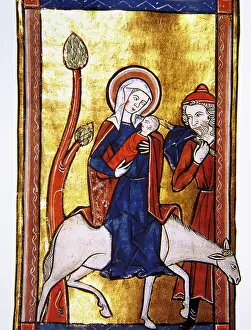 Psalm: The flight into Egypt. Miniature. 13th century