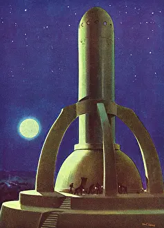 Spaceships: Flights into the Future - technicians inspecting space ship