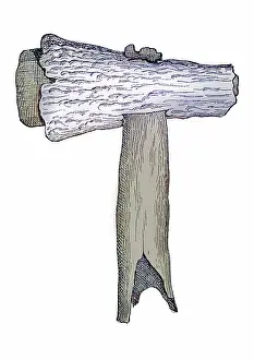 Figuier: Flint Hatchet with Staghorn Sheath, Stone Age Tool
