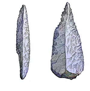 Figuier: Flint Knife and Flint Hatchet, Stone Age Tools
