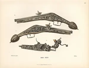 Flintlock: Flintlock pistol with engraved stock and handle