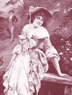 Coquette: The Flirt, coquettish young woman pursued by suitor
