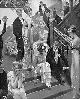 Describe: FLIRTING ON STAIRCASE