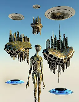 Anthropomorphic: Floating structures used as docking ports for alien UFOs