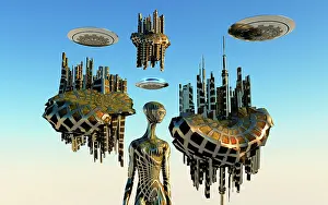 Anthropomorphic: Floating structures used as docking ports for alien UFOs