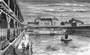 Reichsbrucke: Floating swimming pool, Vienna, Austria