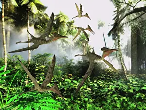 Tithonian: A flock of Pterodactylus reptiles fly over the jungle ?
