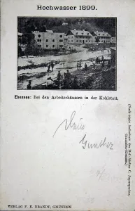 Ebensee: Flood 1899 in Ebensee. At the workhouses in