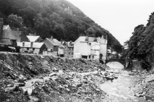 Floodwater: Flooding at Lynmouth, Devon