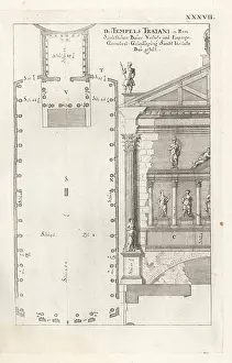 Lacademia Todesca: Floor plan and interior of the Temple of Minerva, Rome