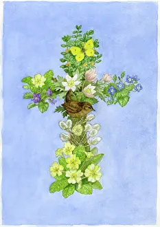 Kisler: Floral Cross with Butterfly and Wren