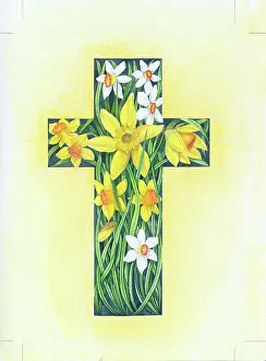Narcissi: Floral Easter cross of daffodils and narcissi